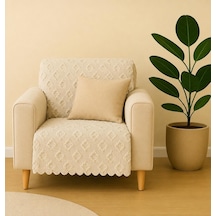 Sycamore Home Tekli Koltuk Örtüsü 110x175 Cm 3 Lü Koltuk Oturma Yeri Örtüsü Şönil Jakarlı Kaymaz Yıkanabilir Koltuk Örtüsü Krem