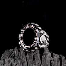 925 Ayar Gümüş Kartal Motifli Çember Onix Taşlı Erkek Yüzük