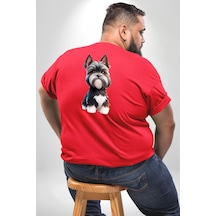 Angemiel Sevimli Beyaz Gri Köpek Büyük Beden Kırmızı Tişört Kadın Erkek Ünisex Sırt Baskılı Kırmızı