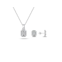 Brezza Lusso Jewelry 925 Ayar Gümüş Zirkon Taşlı Baget Kadın Kolye Küpe Set
