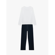 Koton Baskılı Uzun Kollu Bisiklet Yaka Pamuklu Pijama Takımı Beyaz 7wlk40119mk