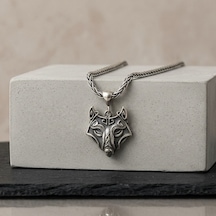 Viking Kurt Başı Kolye Erkek 925 Ayar Gümüş Wolf Head Pendant Minimalist Nordic Erkek Kolyesi