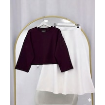 Lovie Moda Basic Bluz Kloş Etekli Takım Mor