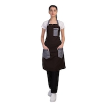 Barista Chef Cafe Aşçı Boydan Önlük Turkuaz Çizgili Kot Cepli