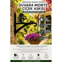 Dekoratif Sincap Figürlü Metal Duvara Monte Çiçek Askısı Bahçe, Balkon Ve Veranda Saksı Askılığı Elektrostatik Boyalı Dayanıklı Saksı Tutacağı Siyah Sincap