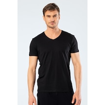 Cacharel 2170 Modal V Yaka Erkek T-shirt - Siyah Siyah