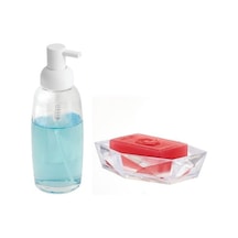 Bayaz Pompalı Cam Sıvı Sabunluk Ve Sabunluk 2 Li Banyo Seti