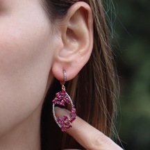 Zirkon Taşlı Rose Gold Kaplama Romantik Gümüş Küpe Gümüş