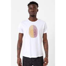 Sarı Kırmızı Parmak İzi Beyaz Erkek Bisikletyaka Tshirt Çok Renkli