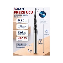 Konik Küresel Freze Ucu R0.5 Ø1 Mm 6 Mm Sap 75 Mm Cnc Freze