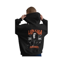 Sevbano Lady Gaga Şarkıcı Baskılı Unisex Oversize Premium Kapüşonlu Hoodi Siyah