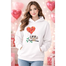 Stil X Sevgililer Gününe Özel, Kapüşonlu Kadın Sweatshırt, Valentıne's Day Beyaz-3