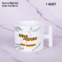 Okul Müdürü Tasarımı Öğretmenler Günü İçin Kişiye Özel İsim Baskılı T Kupa Bardak Öğretmenehediyelik Beyaz
