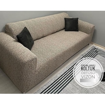 Düz Jakarlı 3 Kişilik Vizon Kanepe Örtüsü Lastikli Koltuk Örtüsü Çekyat Örtüsü Koltuk Kılıfı Sütlü