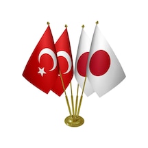 Masa Üstü Japonya Bayrağı Türk Bayrağı Dörtlü Pirinç Direk Masa B