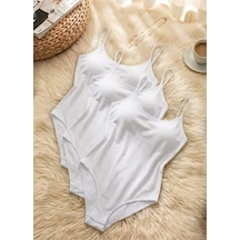 Loule Kadın 3'lü %95 Pamuklu İp Askılı Alttan Kancalı Body Beyaz