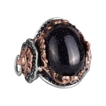 Hayvan Gümüş Yüzük, Mavi Güneş Taşı Üretilmiş Yüzük, 925 Ayar Gümüş Erkek Yüzük, Şık El Yapımı Gümüş Yüzük Gümüş