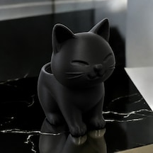 Bezos 3d Baskı Sevimli Kedi Saksı - Figürlü Sukulent Saksısı-siyah Nıda