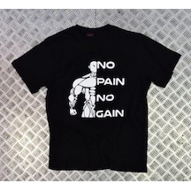 No Pain No Gain - Fitness - Spor Baskılı Unisex %100 Pamuk Siyah T-shirt SIYAH