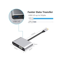 8053 4in1 Usb C Hdmı Vga Adaptörü, Usb C Hub, 4k Hdmı, 1080p Vga, Usb 3.0, Usb C Pd Şarj, Bütün Marka Modellere Uyumlu