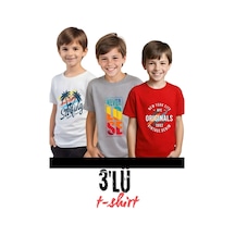Panios Kids Unisexs 3lü Yuvarlak Yaka Çocuk Baskılı Kısa Kollu T-shirt Çok Renkli