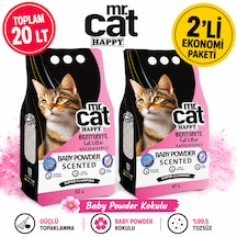 Mr.cat Happy Baby Powder Kokulu Bentonit Kedi Kumu 10 Lt X 2 Adet Toplam 20 Lt Güçlü Topaklanan %99,5 Tozsuz