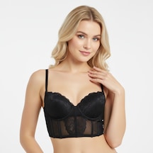 Bonbon Kadın Dantelli Balenli Siyah Renk Büstiyer Bb2302 Siyah
