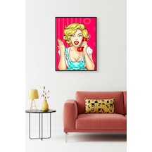 Doğal Ahşap Çerçeveli Pop Art Desenli Tablo - Retro Pembe Tonlar Huhu1812