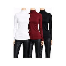 Belpa Kadın Siyah Beyaz Bordo 3'lü Uzun Kollu Body Siyah - Beyaz - Bordo