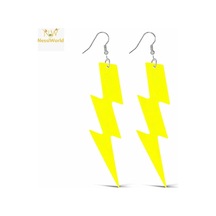 Retro Neon Sarı Şimşek Küpe 10 Cm Uzunlukta Çok Renkli