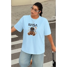 Benroma Büyük Beden Nasa Ayıcık Baskılı Unisex Tişört Bebe Mavisi