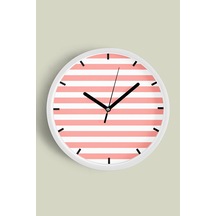 Çizgili Modern Tasarım Duvar Saati - 42cm - Önü Camlı Beyaz Kasa - Sessiz Mekanizma Beyaz