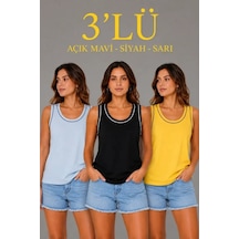 Valensdesign 3 Lü Kolsuz Sporcu Atlet Seti Yazlık Bisiklet Yakalı - Sarı, Siyah, Bebe Mavisi Çok Renkli