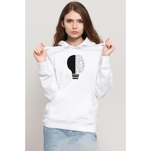 Lightbulb & Brain Beyaz Kadın 3ip Kapşonlu Sweatshirt 001