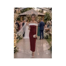 Zdnjeans Kadın Bordo Madonna Yaka Midi Boy Vücuda Oturan Davet & Düğün Elbisesi Yeşil