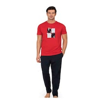 Pierre Cardin 6126 Erkek Kısa Kollu Bisiklet Yaka Pijama Takımı-kırmızı