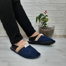 Ucc Lacivert İçi Kürklü Ev İçi Tüylü Misafir Terliği 001