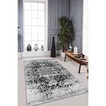 Siyah Vintage Kaymaz Tabanlı Makinede Yıkanabilir Halı Rv299n11