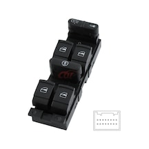 Cam Açma Düğmesi Sol Golf Iv Bora Passat Toledo Leon Dörtlü 9 Pin