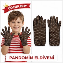 Çocuk Boy Pandomim Eldiveni Beyaz Puantiyeli Kahve Renk Gösteri Eldiveni 23 Nisan 19 Mayıs 5691 "
