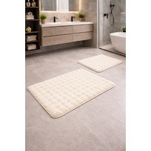 Buççin Online Mağaza Modern Bubble Yumuşak Banyo Klozet Takımı Yıkanabilir Kaymaz Tabanlı Polyester Ekru Çok Renkli