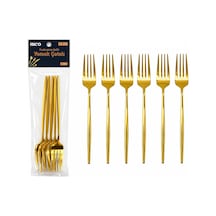 6 Parça Yemek Çatalı Seti - Gold Renk - Paslanmaz Çelik Çok Renkli