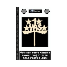 Özel Seri Parça Kutlama Hatıra 1 Yaş Yıldızlı Gold Pasta Pleksi Altın
