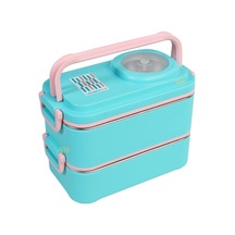 1200ml Lunchbox 2 Katlı 4 Bölmeli Mini Kaseli Çelik Sefer Tası Yemek Kutusu Turkuaz-pembe Çok Renkli