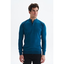 Arma Erkek Slim Fit Likralı Akrilik Kumaş Yarım Yaka Triko Kazak K0kro0864 Mavi