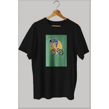 Noıssey -wed Bisiklet Süren Astranot Tasarım Baskılı Oversize T-shirt Tişört Sokak Tarzı Siyah