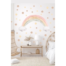 Soft Renk Gökkuşağı Ve Kahverengi Tonlarda Puantiyeler Çocuk Odası Duvar Sticker Seti