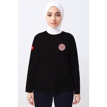 Siyah 112 Acil Sağlık Bisiklet Yaka Uzun Kollu Tişört Unisex