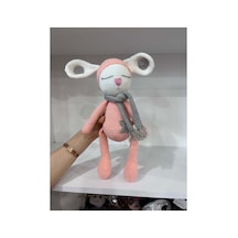 El Yapımı Amigurumi Uyuyan Tavşan - Atkılı Örgü Oyuncak Somon