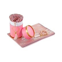 Özel Silindir Kutulu Set Inci Tesbihli Mevlid Örtülü Pembe Renk